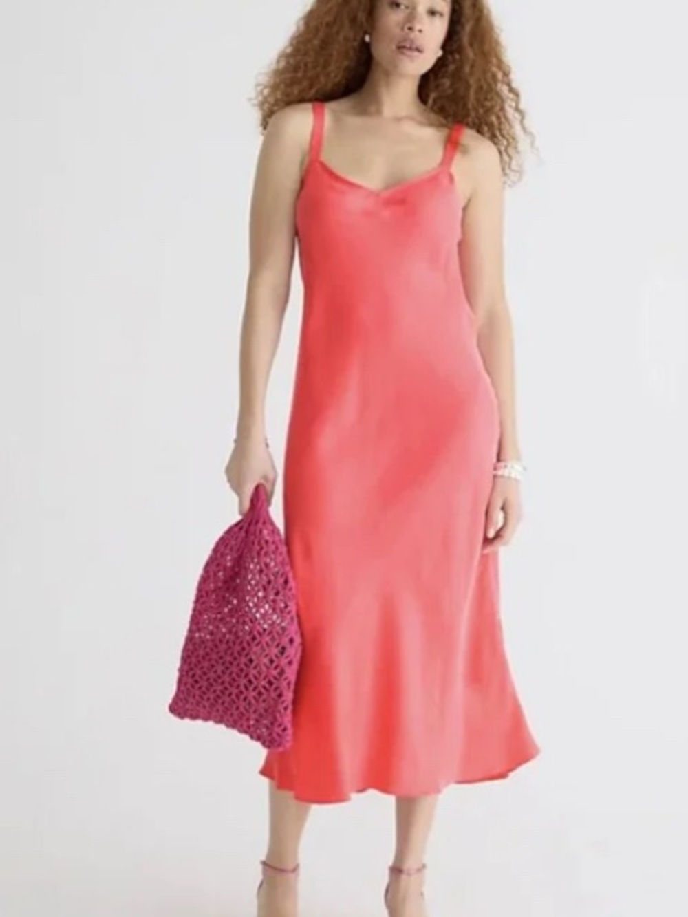 J.Crew 90s Style Gwyneth Bias Cut V-neck Slip Dress in Brilliant Papaya Size 0